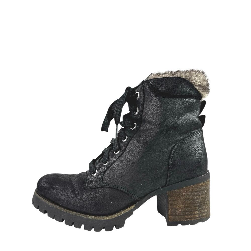 Steve Madden Women's Black Sherpa Faux Fur Lace-up Block Heel Winter Boots Sz 6